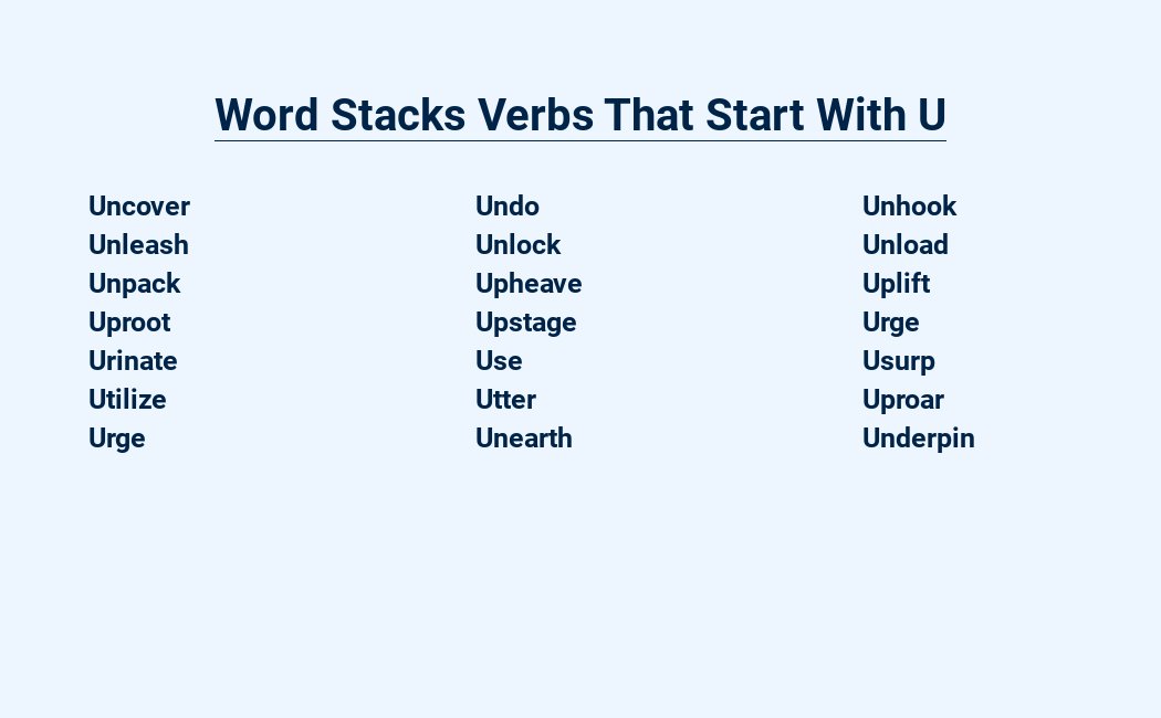 word stacks verbs that start with u